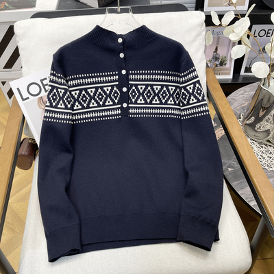 大码女装春秋菲尔岛复古针织衫女