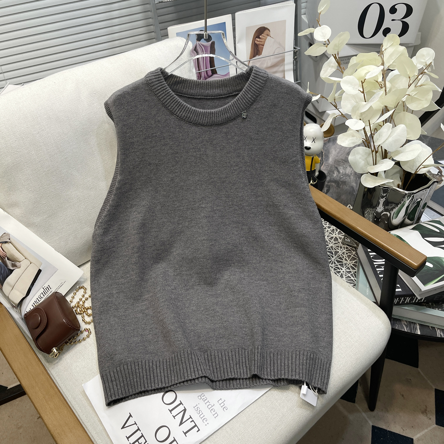 大码女装秋季新款叠穿针织马甲女