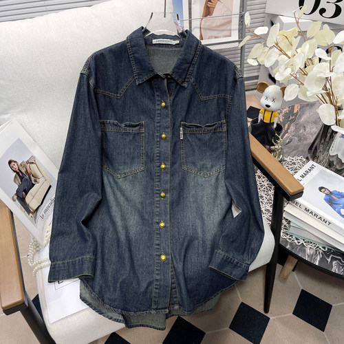 大码长袖牛仔衬衫女春秋新爆款