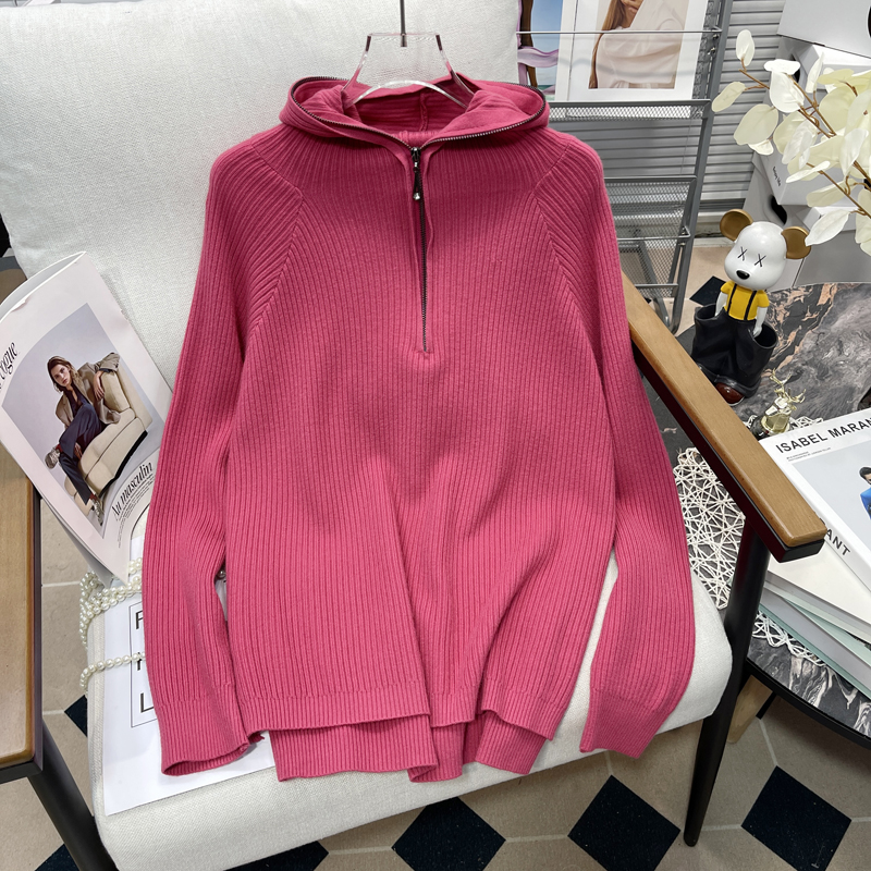 大码连帽针织衫女秋冬新款