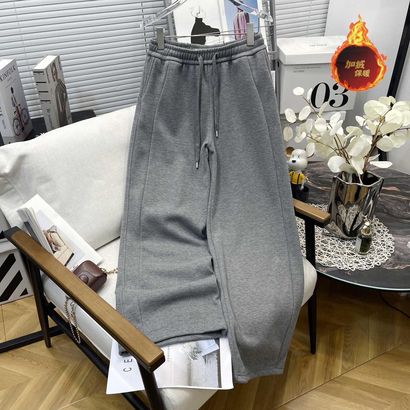 大码女装冬季新款加绒运动裤女