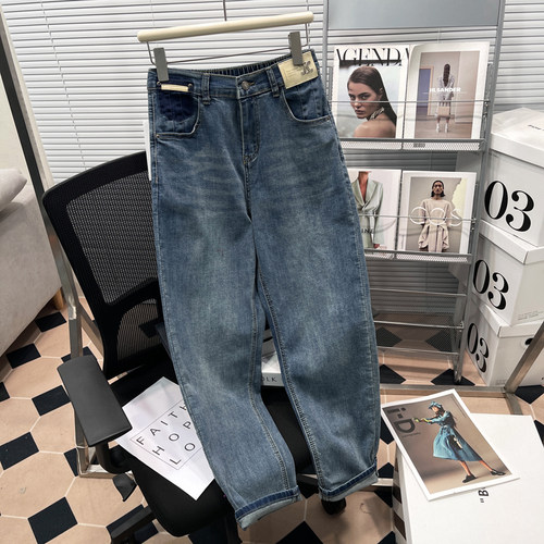 大码春秋200斤牛仔裤高腰老爹裤