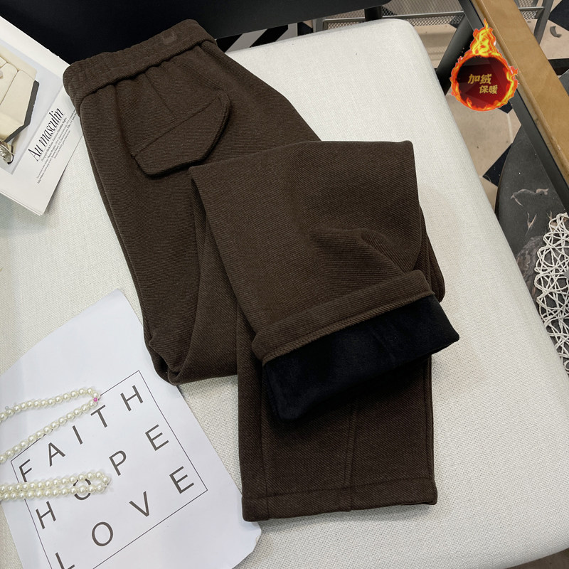 胡子叔大码女装高腰窄版阔腿裤冬季加绒胖mm松紧腰气质休闲直筒裤,女装/女士精品,大码裤装,淘宝优惠券,粉丝福利购,淘宝优惠卷