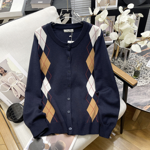 胖mm时尚 通勤菱格针织开衫 大码 新款 洋气独特毛衣外套潮 女2026春季