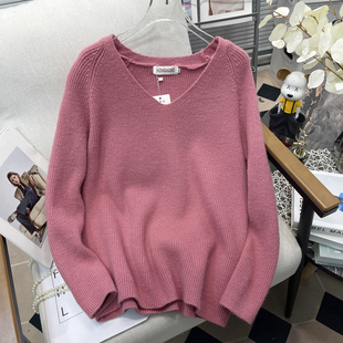 百搭纯色套头毛衣外穿上衣洋气v领针织衫 时尚 胖mm秋装 胡子叔大码