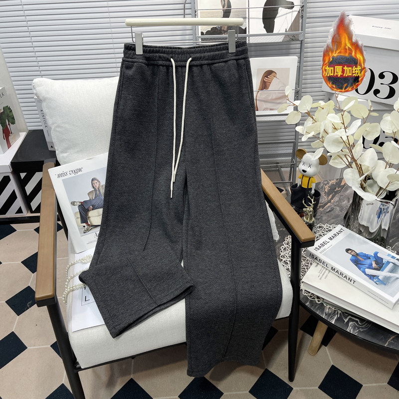 胡子叔大码灰色毛呢直筒裤女秋冬香蕉窄版阔腿裤人字纹加绒休闲裤,女装/女士精品,大码裤装,淘宝优惠券,粉丝福利购,淘宝优惠卷