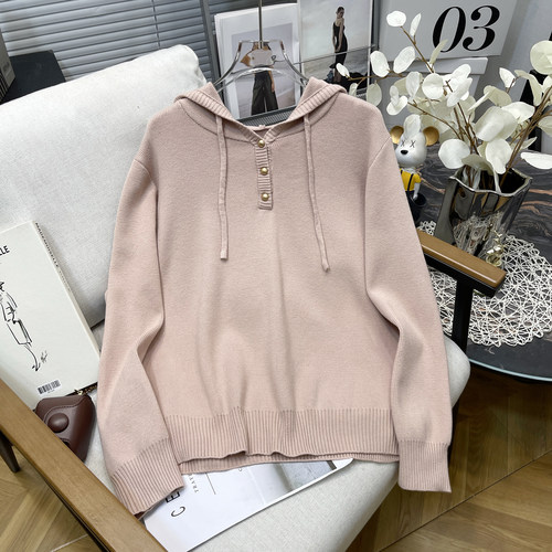 大码女装秋冬连帽针织加厚卫衣女