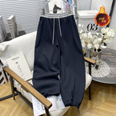 女装 秋冬新款 灰色阔腿卫裤 大码 女胖mm高腰显瘦加绒直筒香蕉运动裤