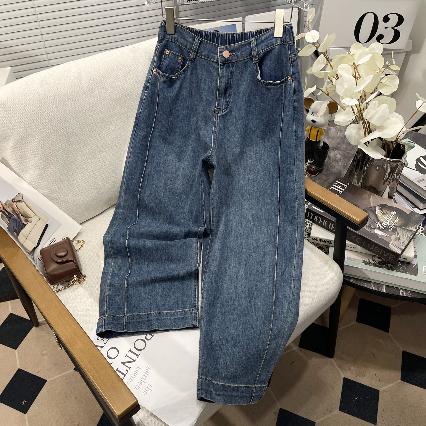 大码女装设计感侧压线九分烟管裤