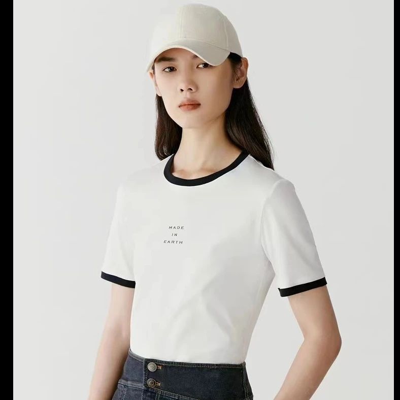 夏季新品百搭打底衫韩版休闲撞色女款短袖时尚气质女士圆领体恤