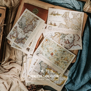 复古风明信片 做旧地图卡片 照片墙装饰明信片 创意摆拍卡片道具