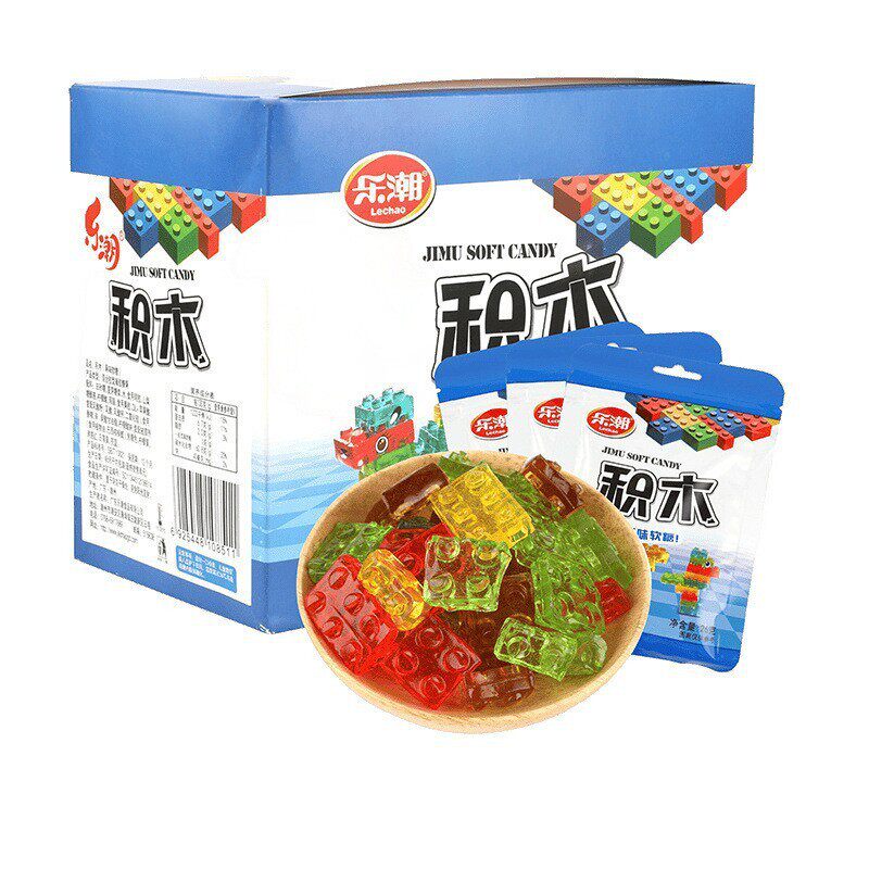 乐潮积木橡皮糖一盒20包水果味果汁软糖怀旧零食铺子趣味糖果