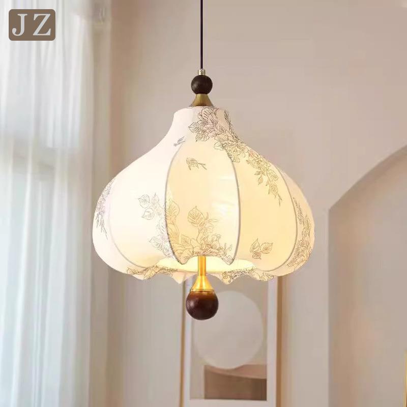 法式中古风布艺卧室灯美式复古餐厅吊灯vintage南洋温馨主卧灯具