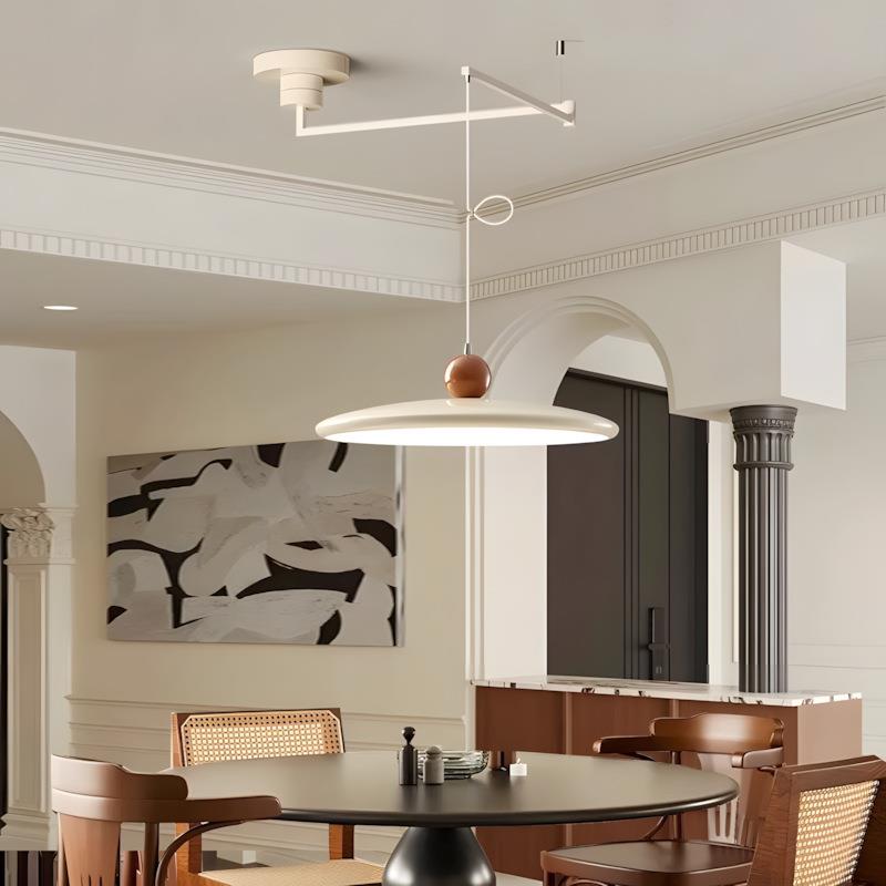 摇臂飞碟吊灯轻奢奶油风法式吧台灯创意设计感可位移护眼餐厅吊灯