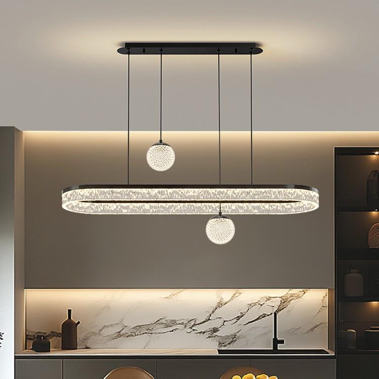 餐厅吊灯三头意式极简轻奢高级感冰裂纹亚克力饭厅吧台餐桌长条灯