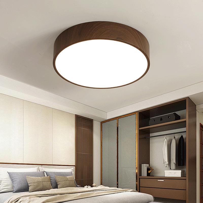 卧室灯新中式复古吸顶灯侘寂风胡桃木纹色房间书房全光谱护眼灯具