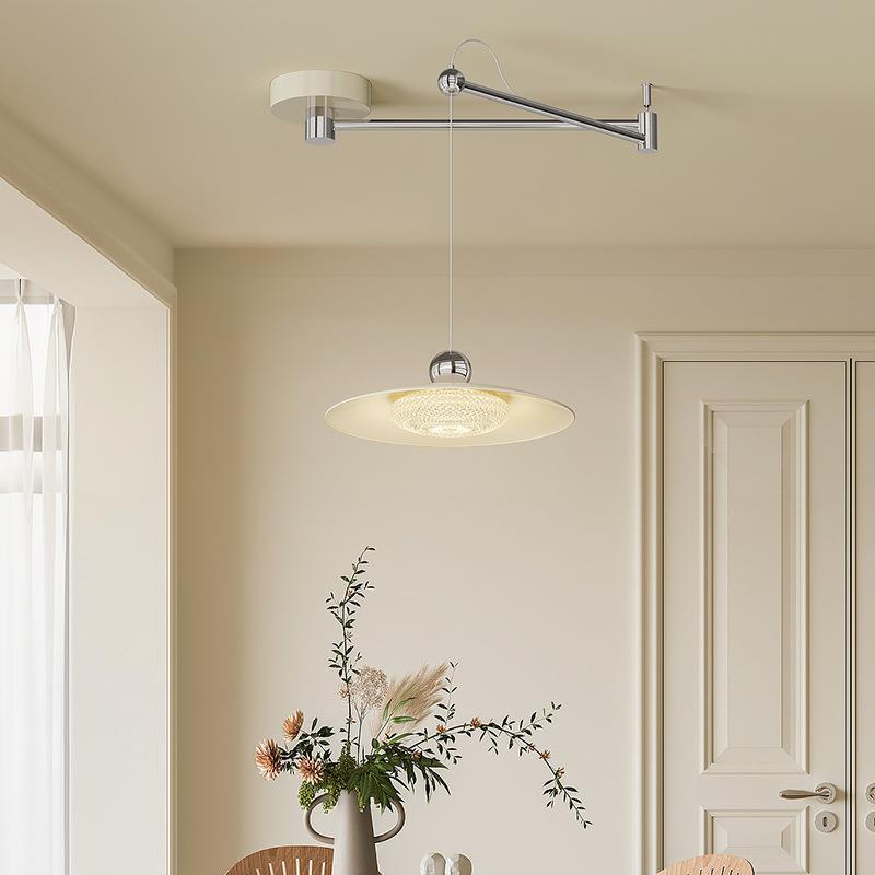 轻奢奶油风飞碟餐厅吊灯侘寂风摇臂可位移餐桌主灯法式中古飞碟灯