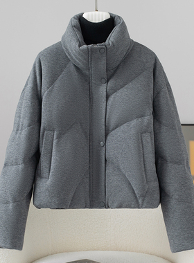 高端羽绒服女短款2025冬季新款加厚面包服高立领山羊绒白鹅绒外套