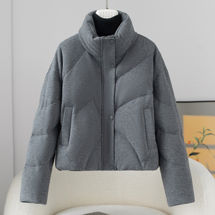 高端羽绒服女短款2025冬季新款加厚面包服高立领山羊绒白鹅绒外套