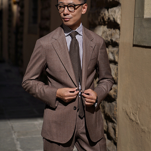 CM那不勒斯皇后英产ScabalVintage骆马棕鲨鱼纹全羊毛西装 502 套装