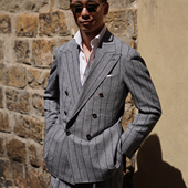 套装 CM那不勒斯皇后LP Solbiati花纱雪灰宽条毛麻混纺全麻衬意式