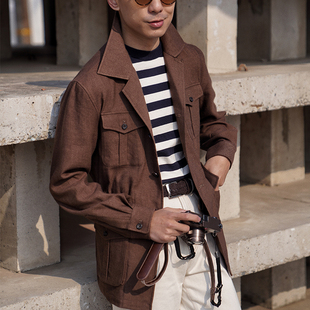 CM那不勒斯皇后棕咖色毛麻混纺牛仔单宁工装 Safari夹克114 猎装