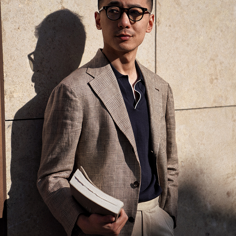 CM那不勒斯皇后经典大地色亲王格重麻单排平驳领西服单西51