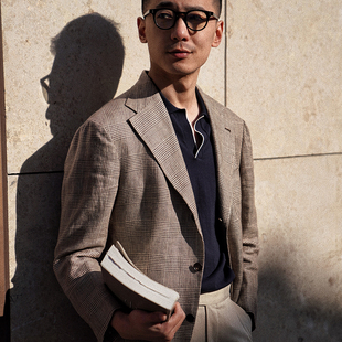 CM那不勒斯皇后经典大地色亲王格重麻单排平驳领西服单西51