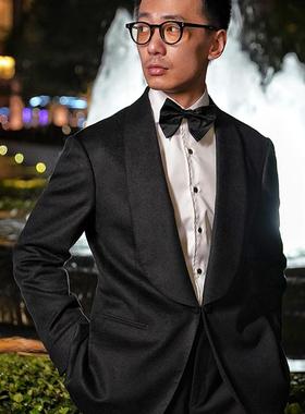 CM那不勒斯皇后黑色桑蚕丝羊毛混纺青果领婚礼晚宴礼服上衣249