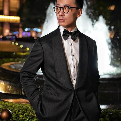 [CARMURAT]CM那不勒斯黑色桑蚕丝羊毛混纺青果领婚礼晚宴礼服249