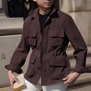 CM那不勒斯皇后巧克力色棉麻混纺春夏休闲M42战地夹克外套121