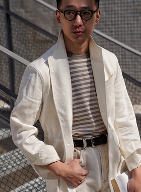 CM那不勒斯皇后本白羊毛亚麻混纺牛仔织法Teba西班牙夹克外套118