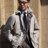 CM那不勒斯皇后英式 岩石灰长绒棉防水巴伯尔猎装 翻领夹克133