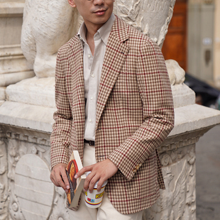 CM那不勒斯皇后意大利Drago奶咖色窗格羊绒羊毛休闲西服单西331