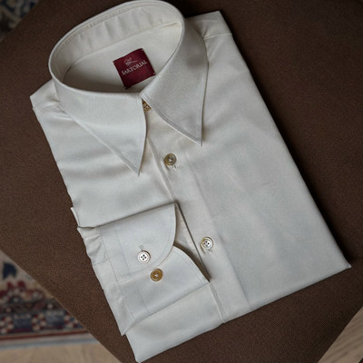 CM桑蚕丝三步手工长尖领长袖衬衫