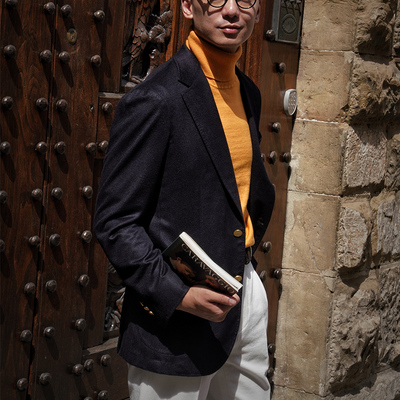 CM藏青色商务丝羊绒西装上衣