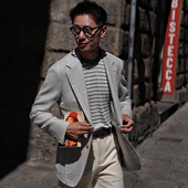 CM那不勒斯皇后雪花灰白Tweed织法Ferla混纺全麻衬意式 单西644