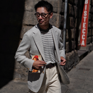 CM那不勒斯皇后雪花灰白Tweed织法Ferla混纺全麻衬意式 单西644