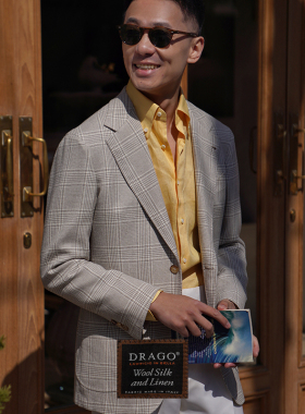 CM那不勒斯皇后意大利Drago米白亲王格丝麻毛混纺全麻衬单西261