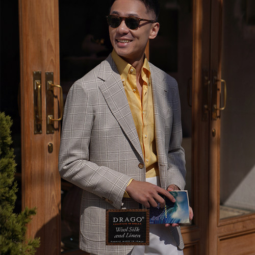 CM那不勒斯皇后意大利Drago米白亲王格丝麻毛混纺全麻衬单西261