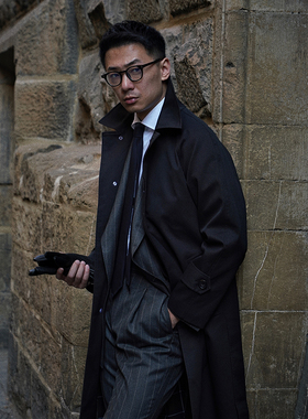 CM那不勒斯皇后黑色全棉三防骑兵呢单排巴尔玛肯插肩袖风衣81