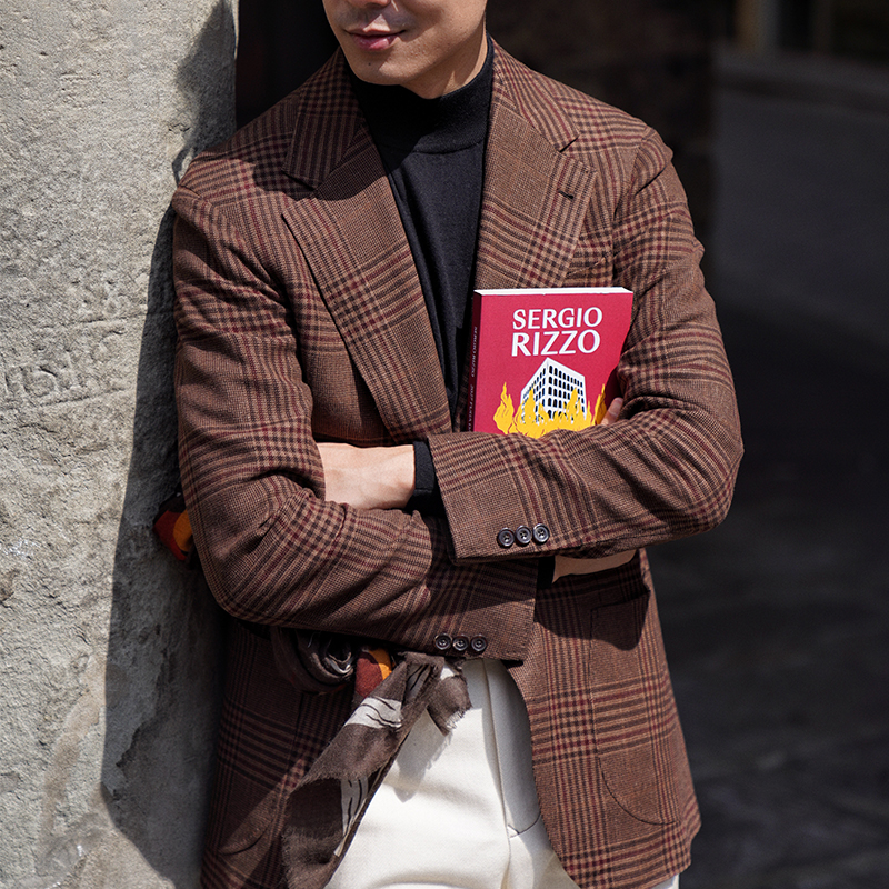 CM那不勒斯皇后E·THOMAS棕红咖亲王格丝羊毛羊绒亚麻休闲单西201