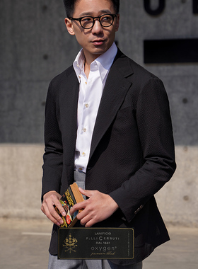 CM那不勒斯皇后 1881Cerruti黑色羊毛泡泡纱弹力全麻衬西服317