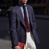 CM那不勒斯皇后意式 195 铜扣藏青海军蓝羊毛蚕丝全麻衬blazer西装