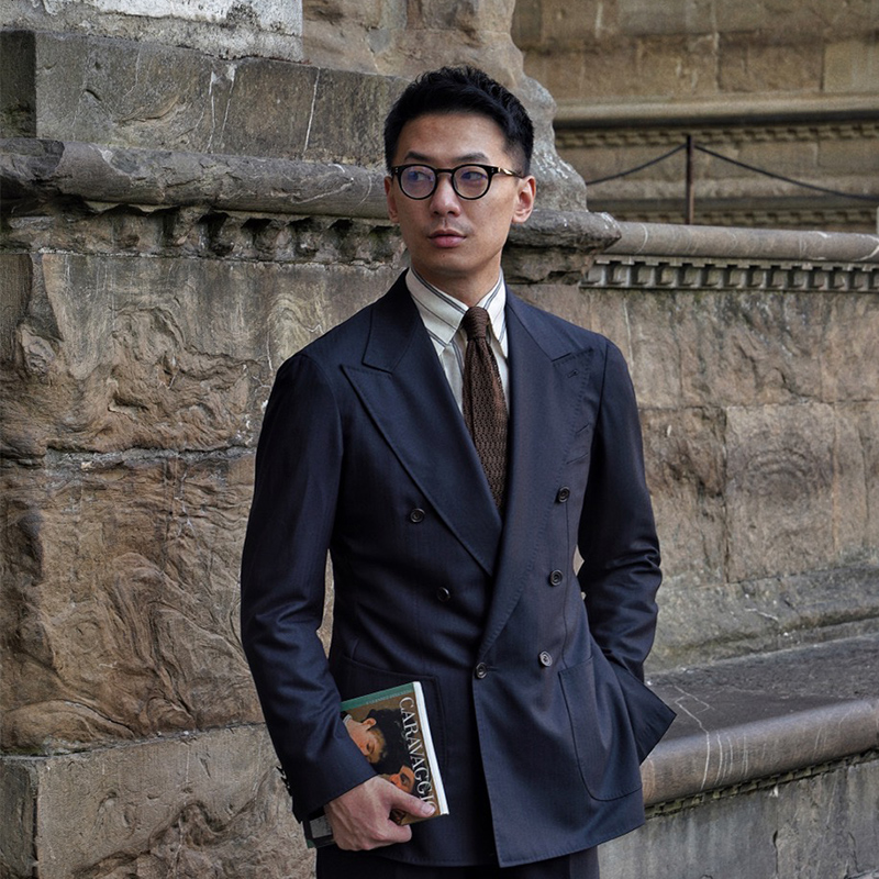 CM羊絨魚骨紋休閑雙排扣西服套裝