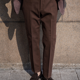 CM那不勒斯皇后棕咖斜纹水洗重磅长绒棉中高腰西裤 359 休闲长裤