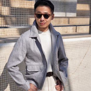 CM那不勒斯皇后春夏水泥灰蓝棉麻混纺牛仔A2飞行员立领夹克59