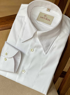 CM那不勒斯皇后全棉本白意式尖字领双层门襟商务休闲男士衬衫7085