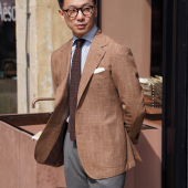 CM那不勒斯皇后意大利产Tallia西西里橙丝麻毛混纺全麻衬单西766