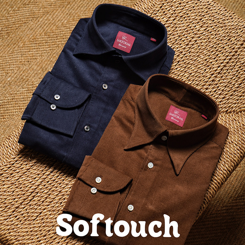 CM那不勒斯皇后纯色精梳棉21条灯芯绒休闲男士长袖衬衫350/498